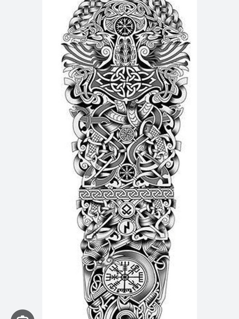 Intricate Viking Nordic Full Sleeve Tattoo - Black Ink Design - Picture 2 of 3